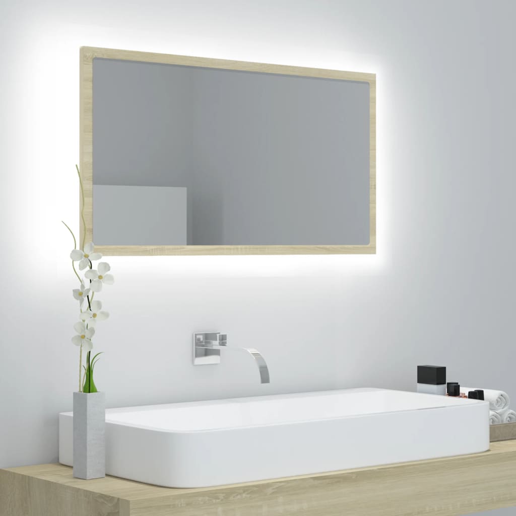 LED-Badspiegel Sonoma-Eiche 80×8,5×37 cm Acryl