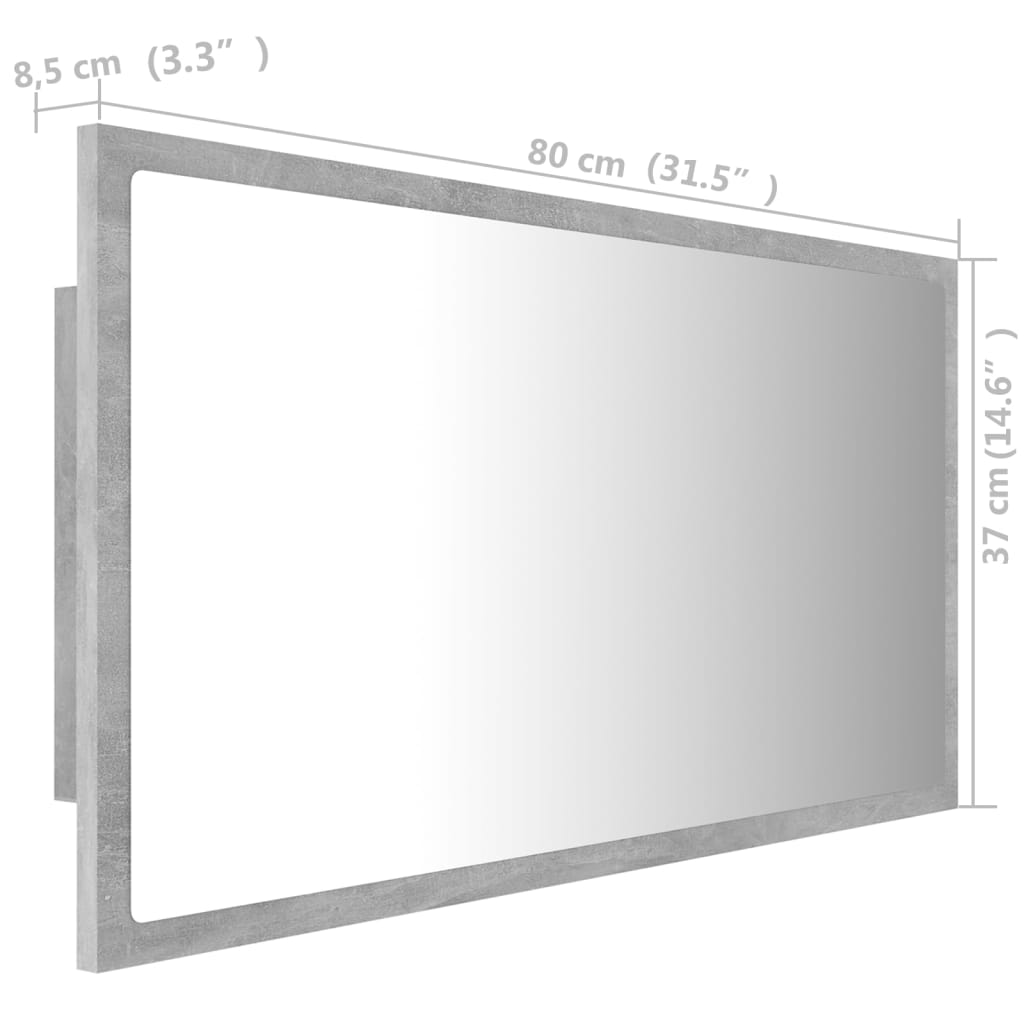 LED koupelnové zrcadlo betonově šedé 80 x 8,5 x 37 cm akrylové