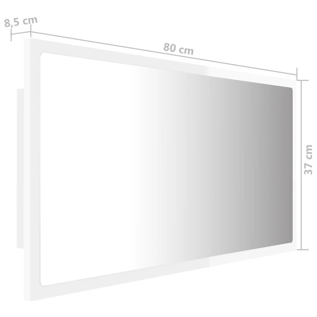 LED koupelnové zrcadlo bílé vysoký lesk 80x8,5x37 cm akrylové