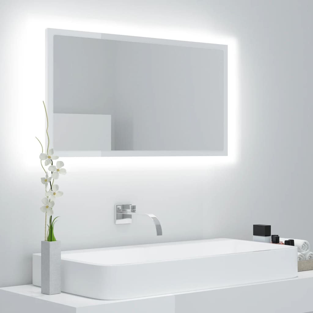 vidaXL Oglindă de baie cu LED, alb extralucios, 80×8,5×37 cm, PAL vidaxl.ro