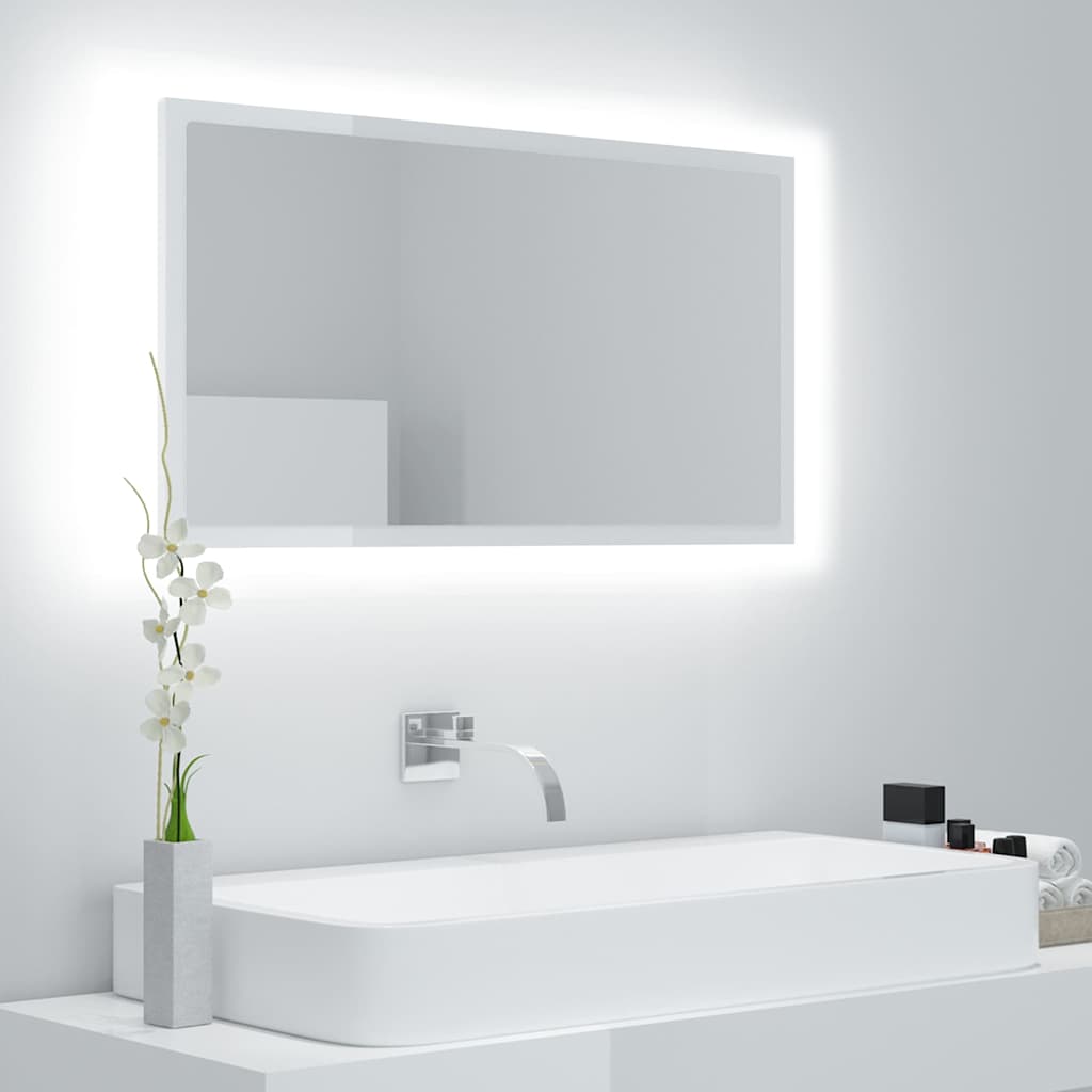 vidaXL Lustro azienkowe LED, wysoki poysk, biae, 80x8,5x37cm, akryl