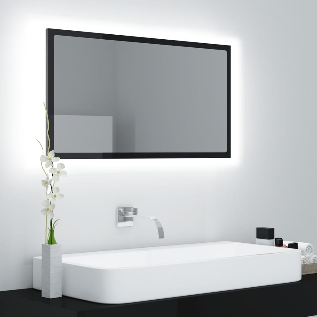 vidaXL Oglindă de baie cu LED, negru extralucios, 80×8,5×37 cm, PAL vidaXL