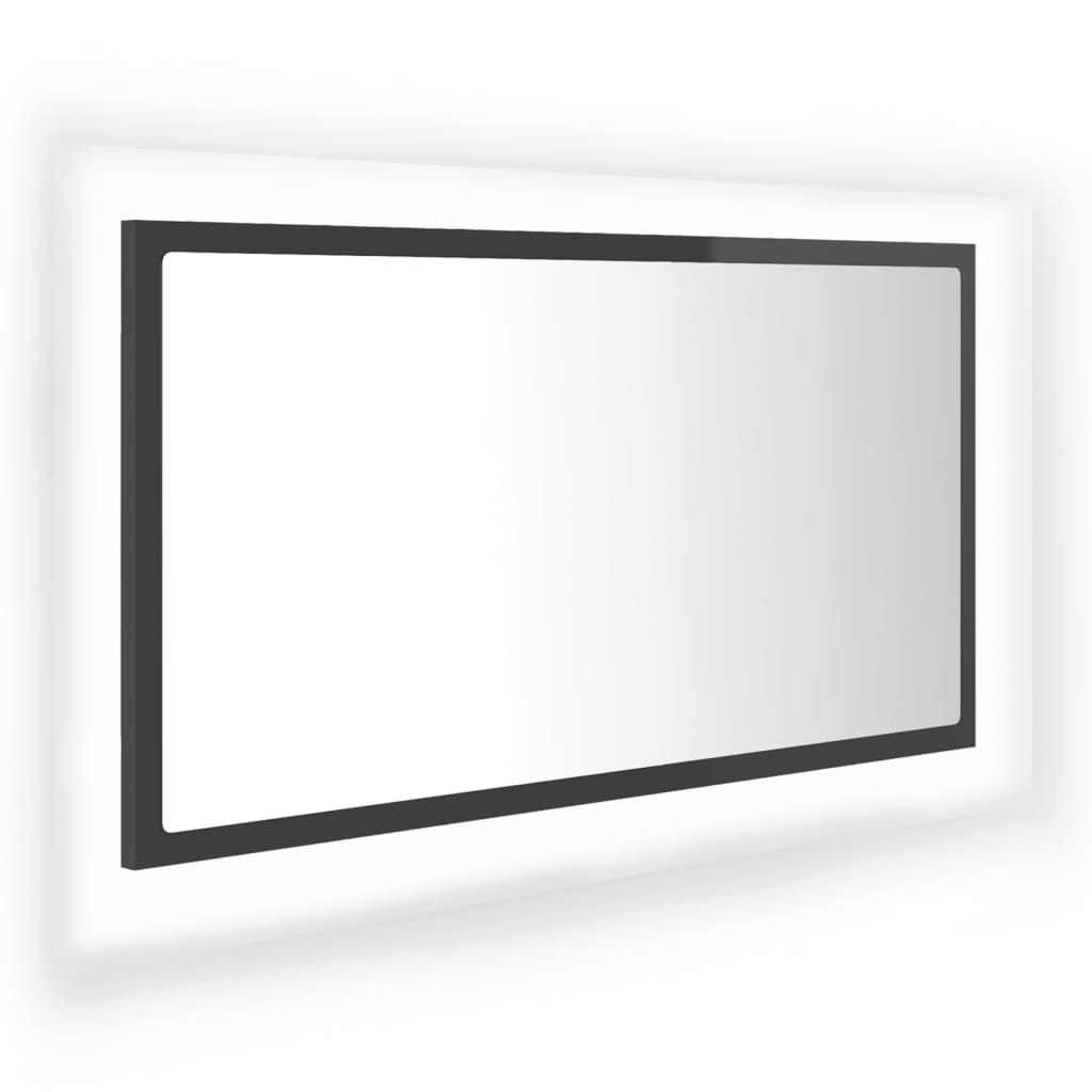 Oglindă de baie cu LED, gri extralucios, 80×8,5×37 cm