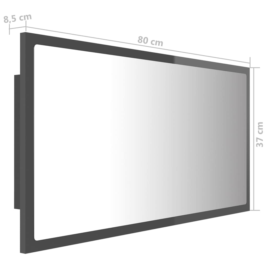 LED огледало за баня, сив гланц, 80x8,5x37 см, акрил