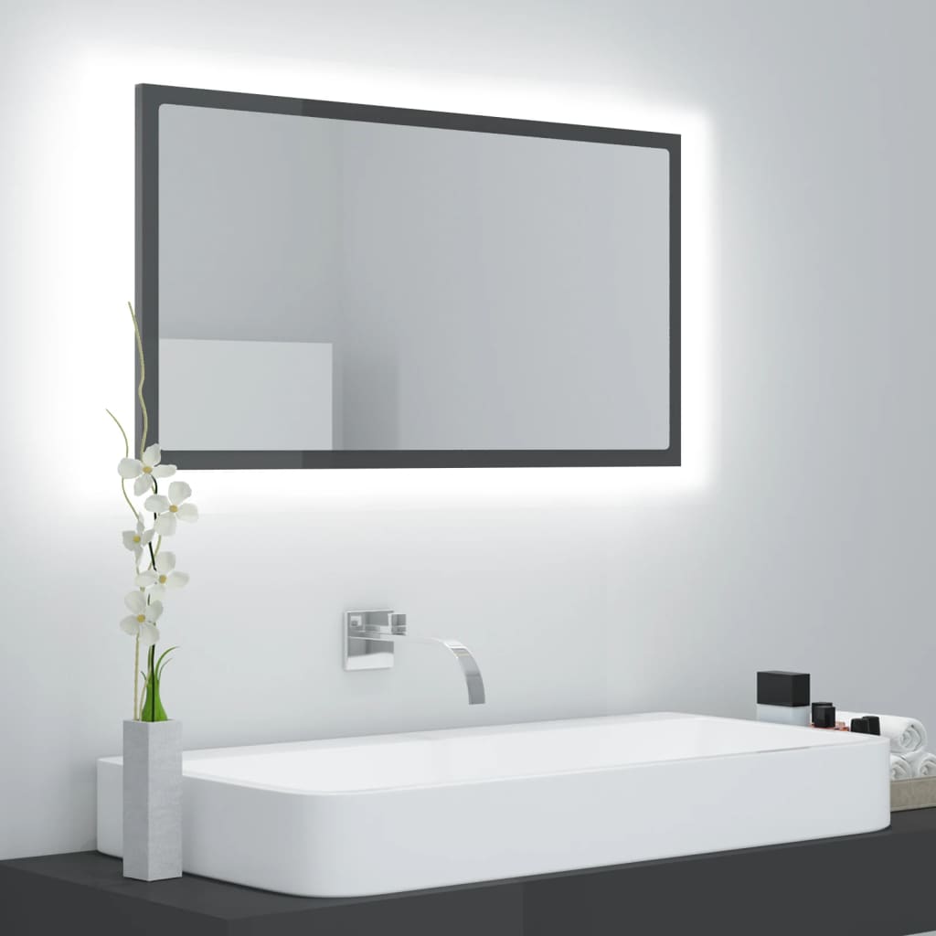 vidaXL Oglindă de baie cu LED, gri extralucios, 80×8,5×37 cm, PAL vidaXL