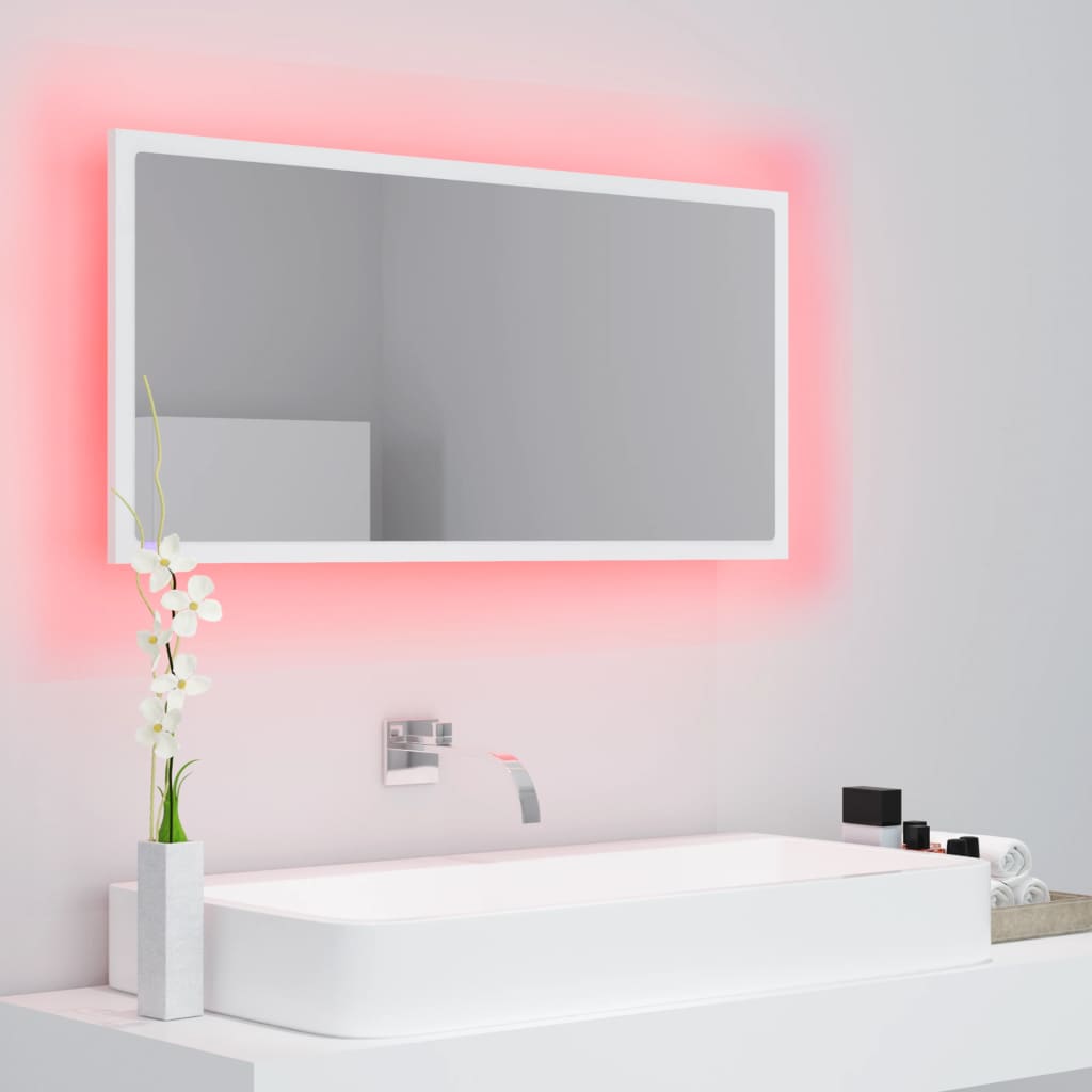 LED-Badspiegel Weiß 90×8,5×37 cm Spanplatte