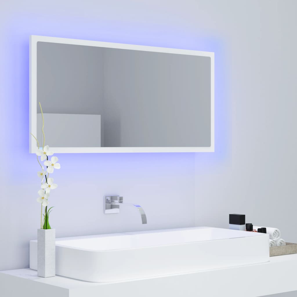  Kúpeľňové zrkadlo s LED biele 90x8,5x37 cm spracované drevo