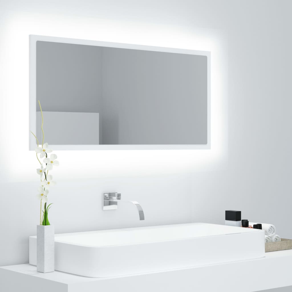 vidaXL badeværelsesspejl med LED-lys 90x8,5x37 cm akryl hvid
