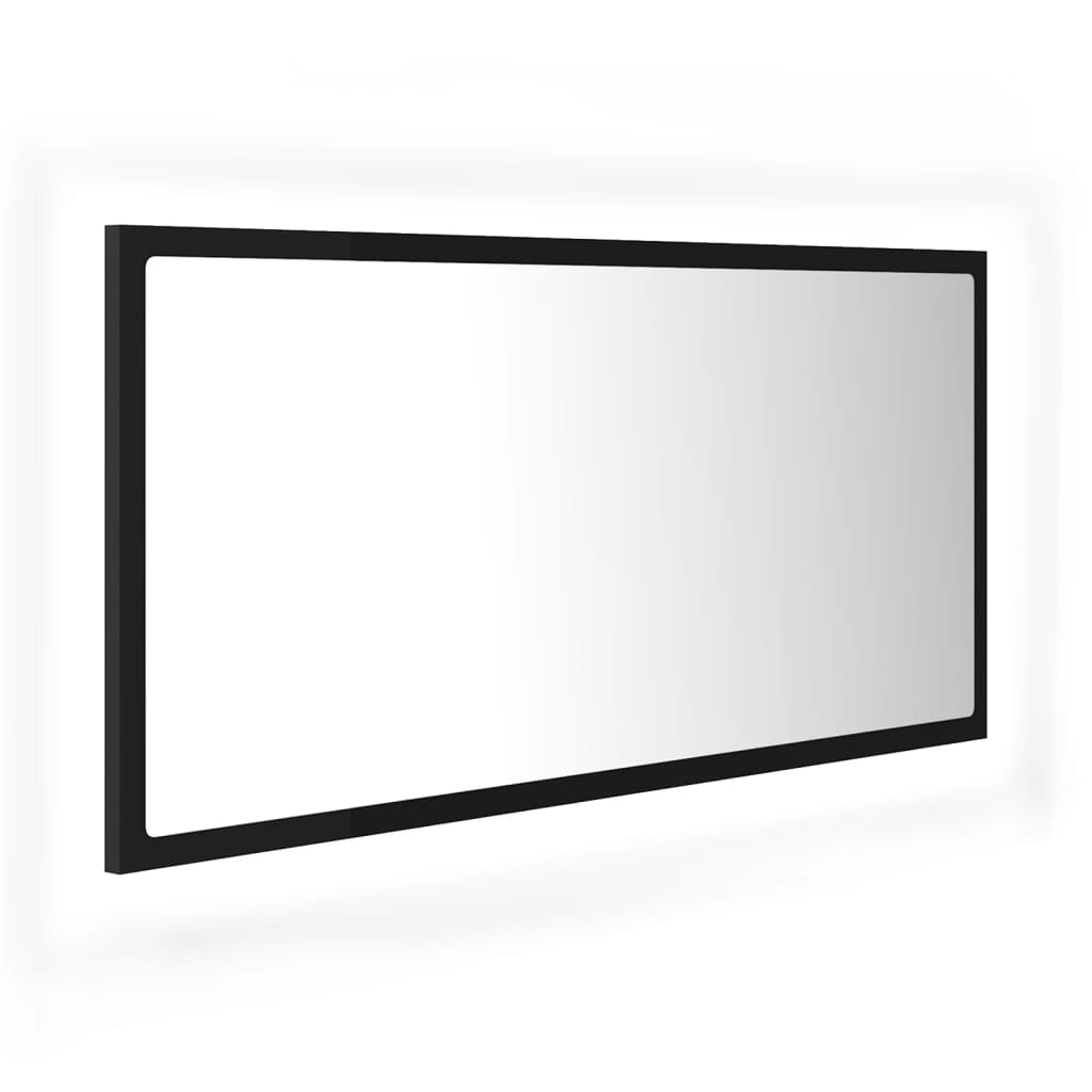 Oglindă de baie cu LED, negru, 90×8,5×37 cm, lemn prelucrat