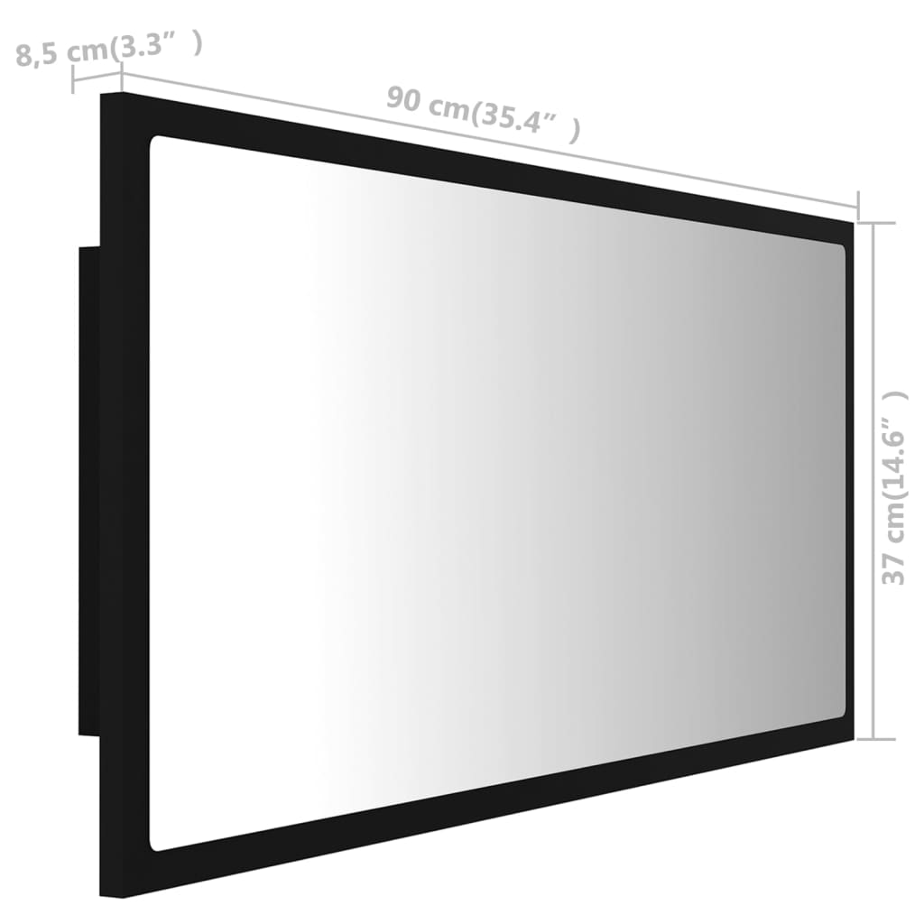 LED koupelnové zrcadlo černé 90 x 8,5 x 37 cm akrylové