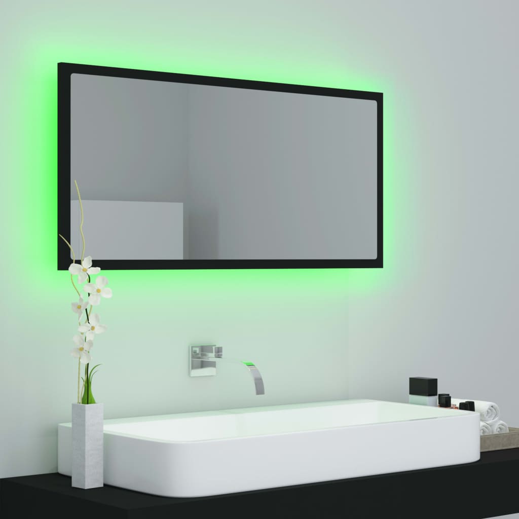 LED-Badspiegel Schwarz 90×8,5×37 cm Spanplatte