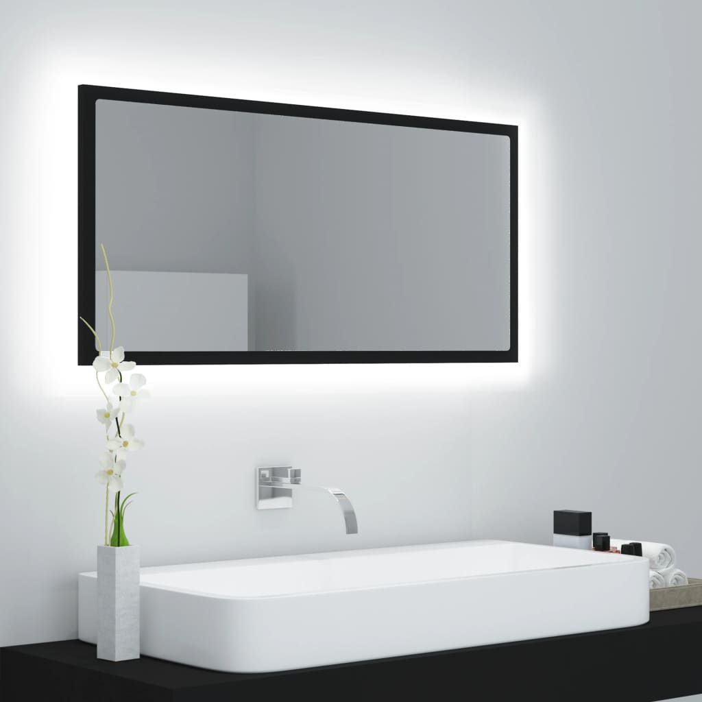 vidaXL Miroir à LED de salle de bain Noir 90x8,5x37 cm Aggloméré