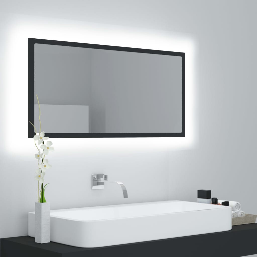 vidaXL Oglindă de baie cu LED, gri, 90×8,5×37 cm, lemn prelucrat 90x85x37