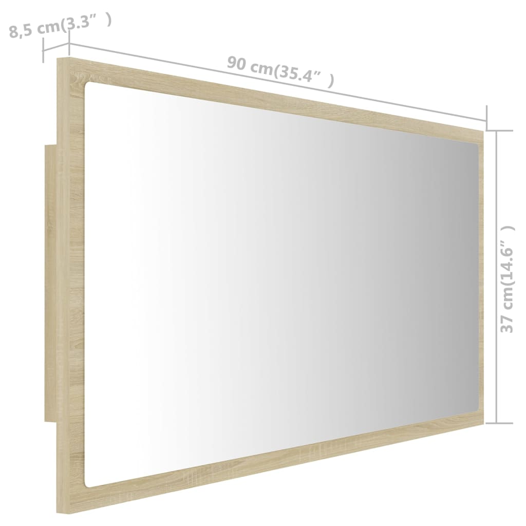 LED koupelnové zrcadlo dub sonoma 90 x 8,5 x 37 cm akrylové