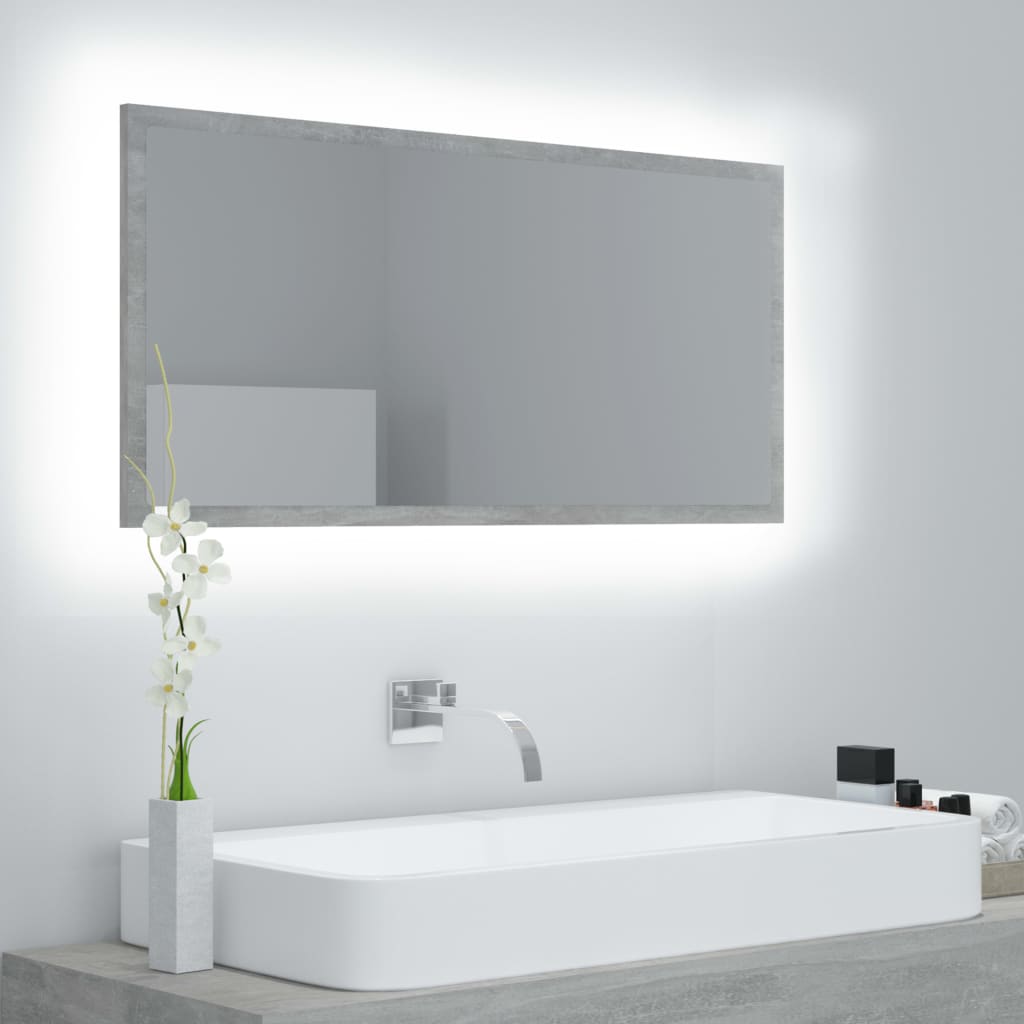 vidaXL Lustro �azienkowe LED, szaro�� betonu, 90x8,5x37 cm, akryl