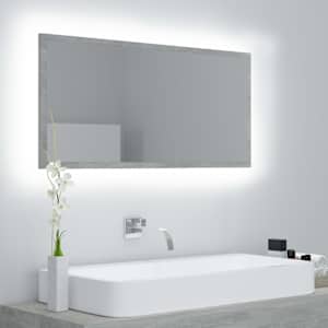 LED kopalniško ogledalo betonsko sivo 90x8,5x37 cm akril