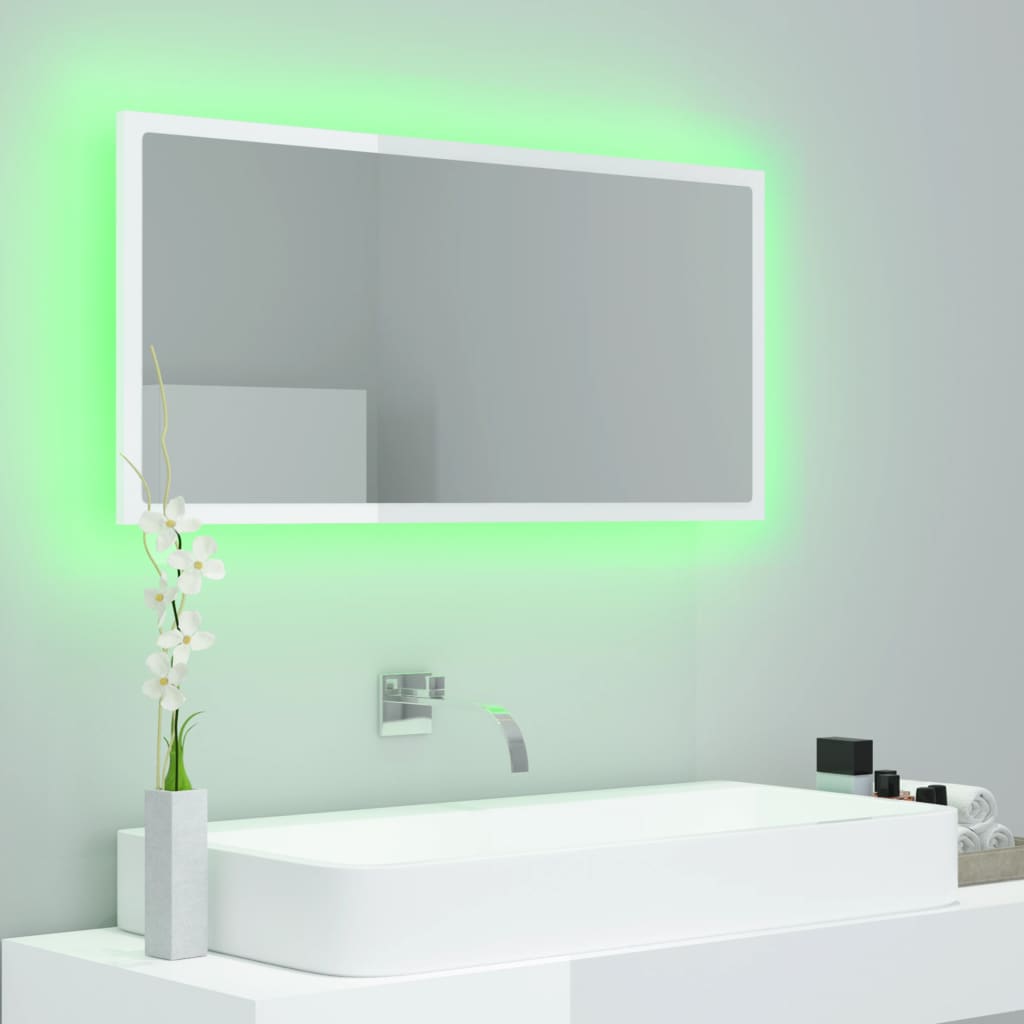 LED-Badspiegel Hochglanz-Weiß 90×8,5×37 cm Spanplatte