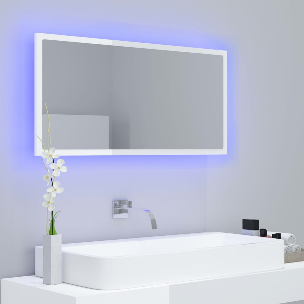 LED-Badspiegel Hochglanz-Weiß 90×8,5×37 cm Spanplatte
