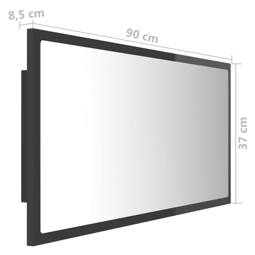 LED огледало за баня, сив гланц, 90x8,5x37 см, акрил