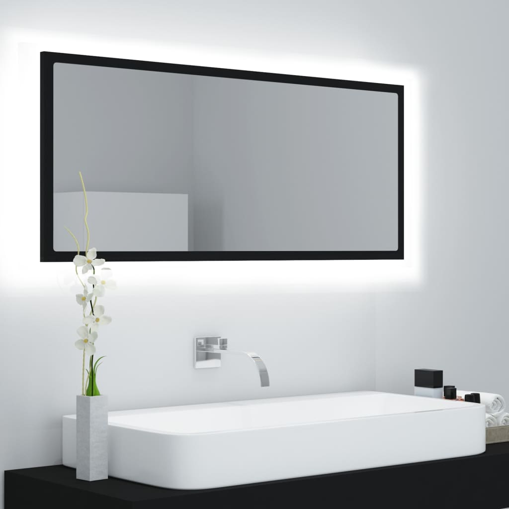 vidaXL Oglindă de baie cu LED, negru, 100×8,5×37 cm, lemn prelucrat 100x85x37