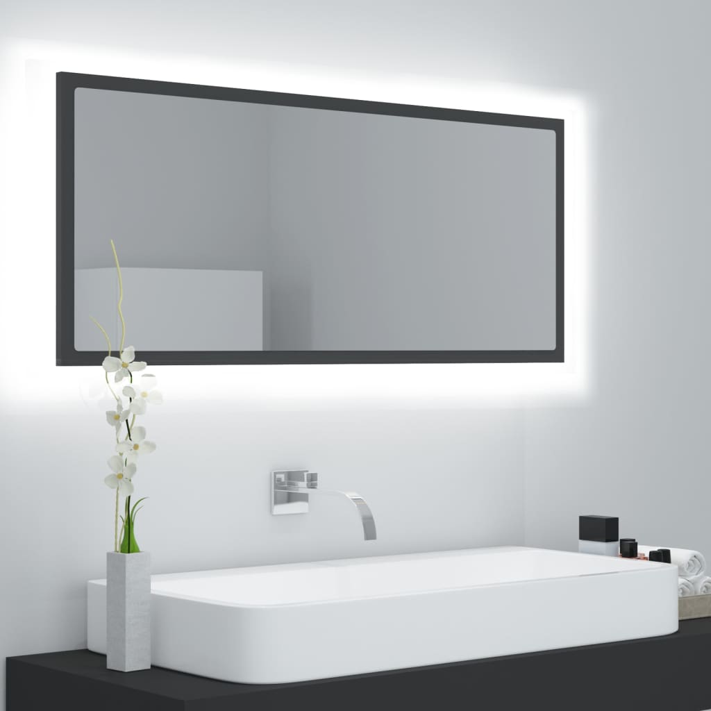 vidaXL Oglindă de baie cu LED, gri, 100×8,5×37 cm, lemn prelucrat 100x85x37