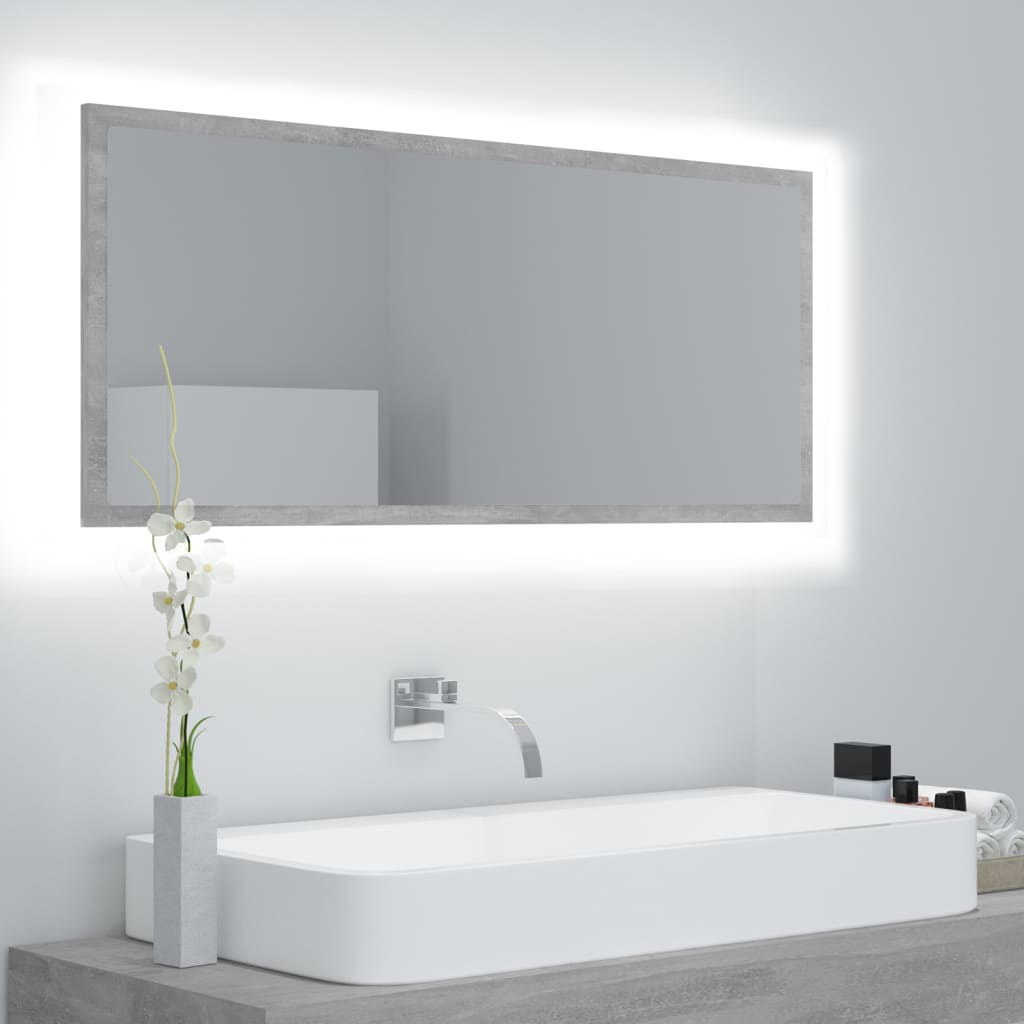vidaXL Oglindă de baie cu LED, gri beton, 100×8,5×37 cm, PAL vidaxl.ro