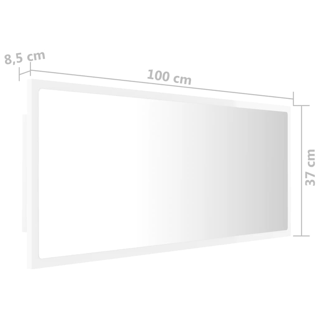 LED огледало за баня, бял гланц, 100x8,5x37 см, акрил