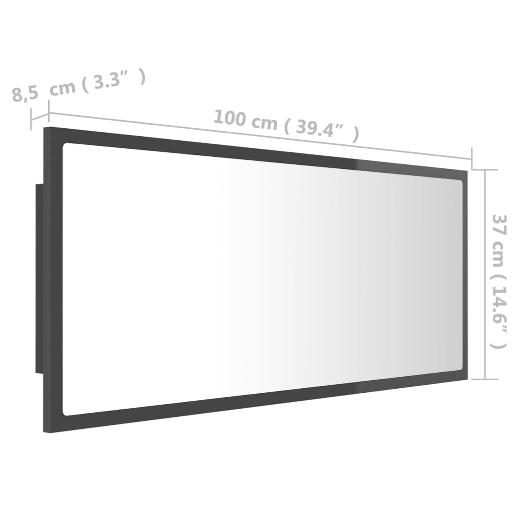 LED огледало за баня, сив гланц, 100x8,5x37 см, акрил