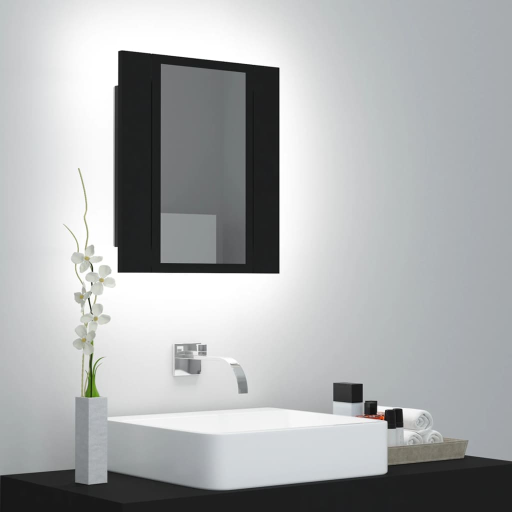 vidaXL LED Bathroom Mirror Cabinet Indoor Washroom Vanity Wall Furniture Frame Unit Storage Chipboard with RGB Light 40x12x45 cm Black 