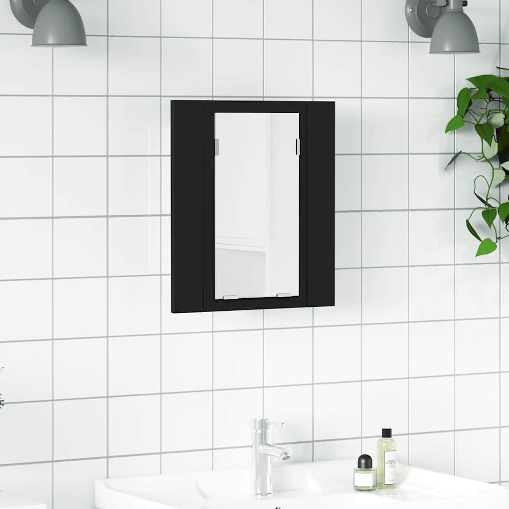 vidaXL Szafka azienkowa z lustrem i LED, czarna, 40x12x45 cm, akryl