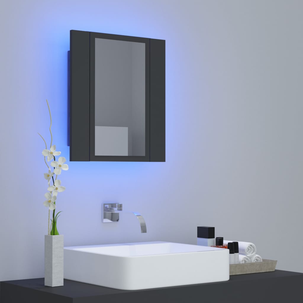 vidaXL Armario espejo de baño con luz LED acrílico gris 40x12x45 cm