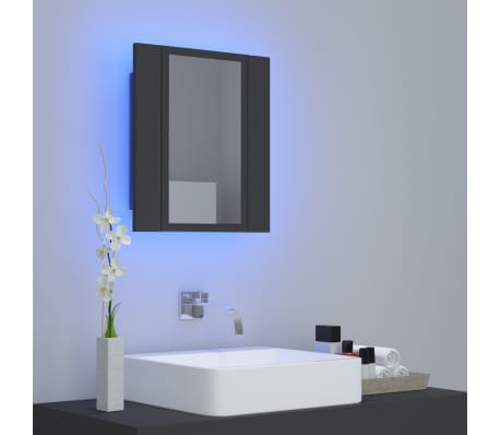 vidaXL Spegelskåp med LED grå 40x12x45 cm akryl