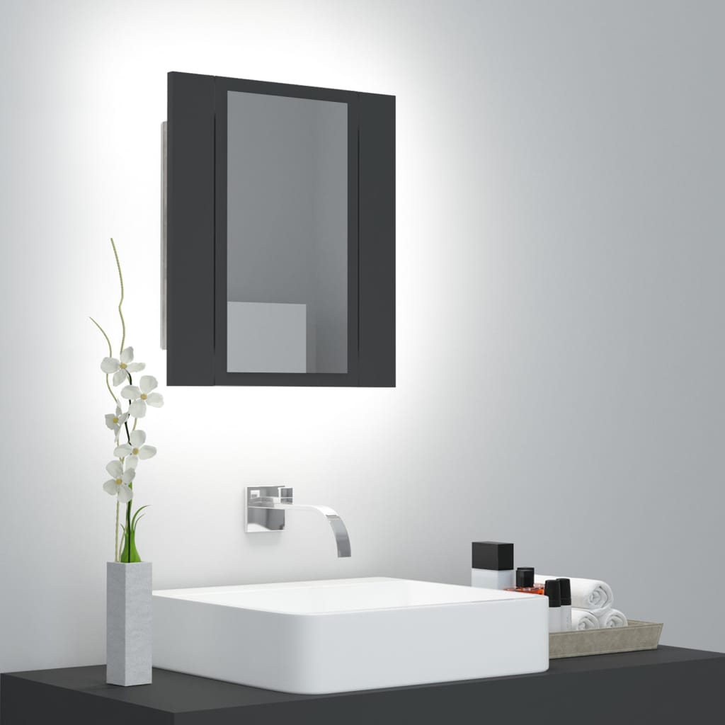 vidaXL Dulap de baie cu oglindă & LED, gri, 40x12x45 cm vidaXL