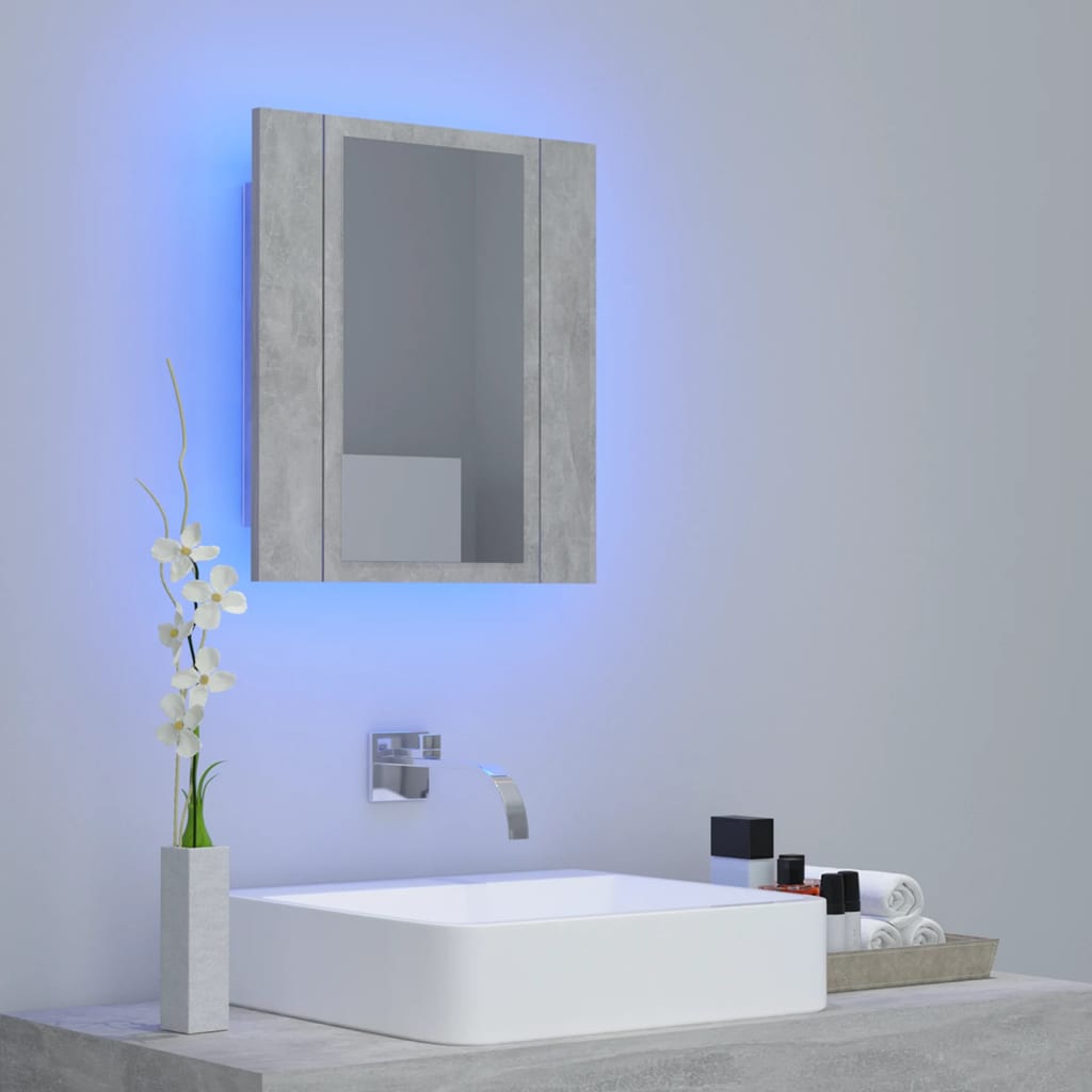 vidaXL Badkamerkast met spiegel en LED 40x12x45 cm acryl betongrijs afbeelding