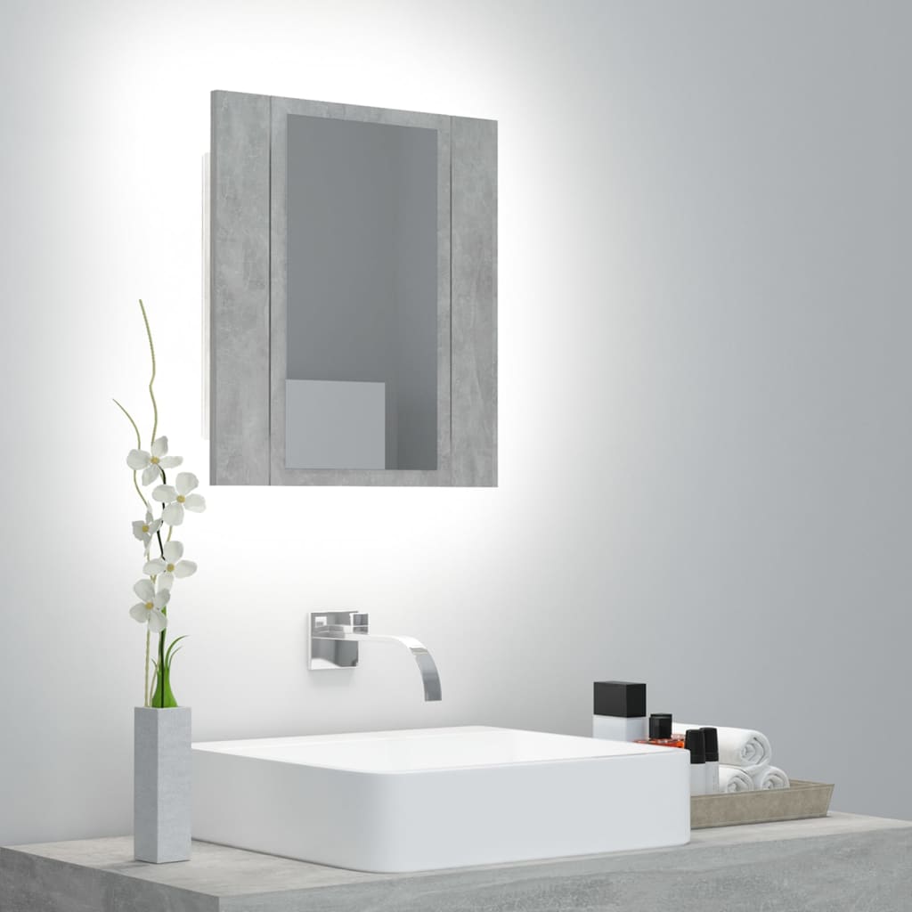 vidaXL Dulap de baie cu oglindă & LED, gri beton, 40x12x45 cm