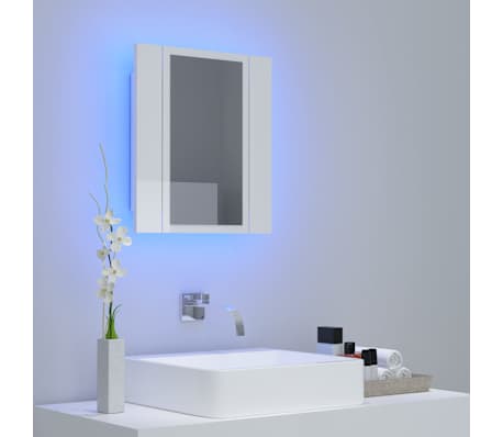 vidaXL Ντουλάπι Μπάνιου με Καθρέφτη & LED Γυαλιστερό Λευκό Ακρυλικός
