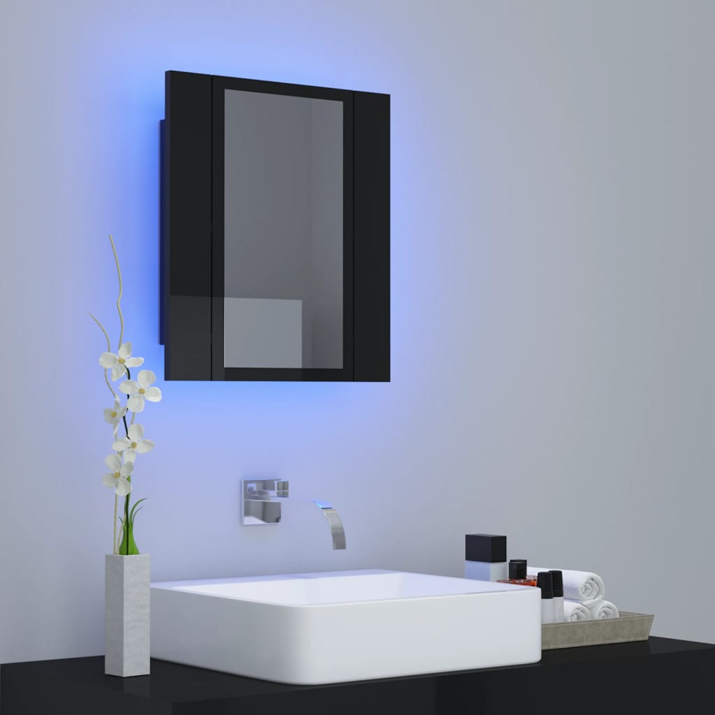 vidaXL LED Bathroom Mirror Cabinet High Gloss Black 40x12x45 cm Acrylic