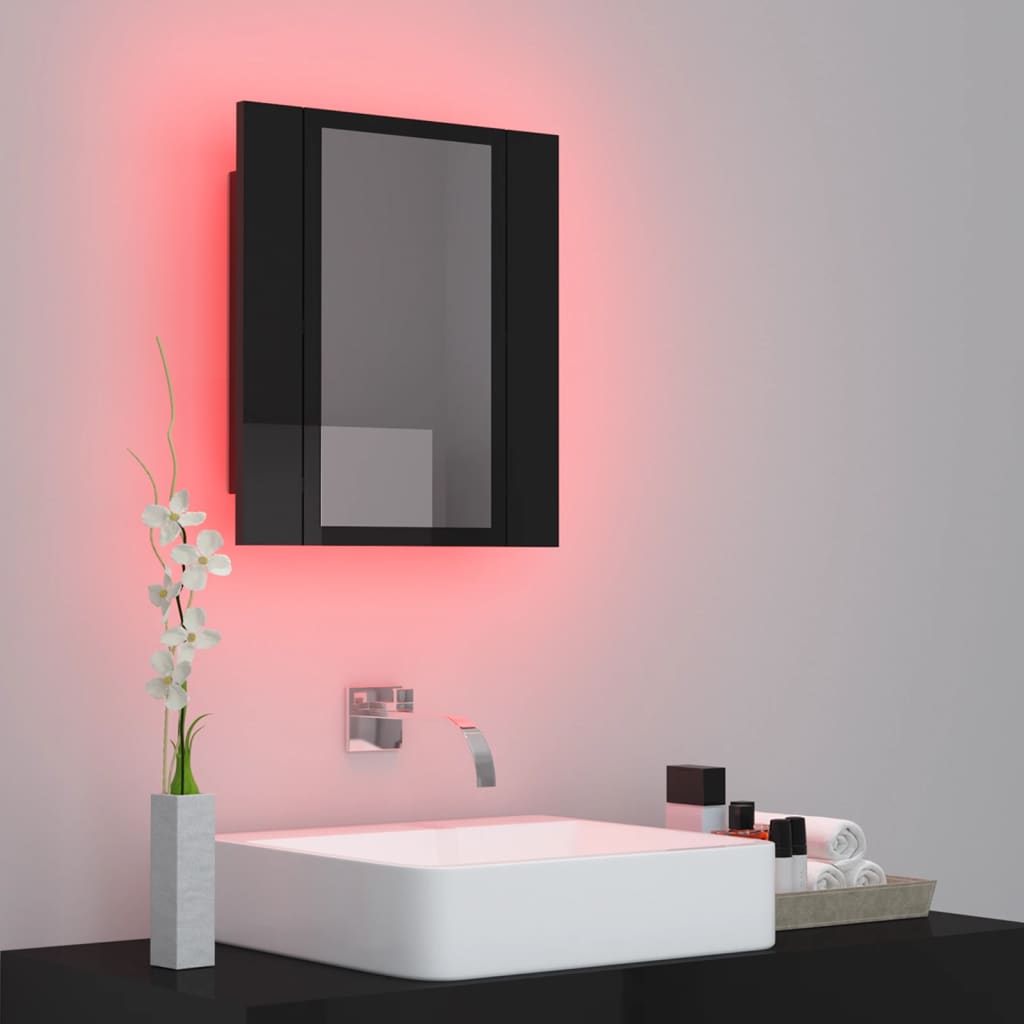 Koupelnová skříňka LED zrcadlo lesklá černá 40 x 12 x 45 cm