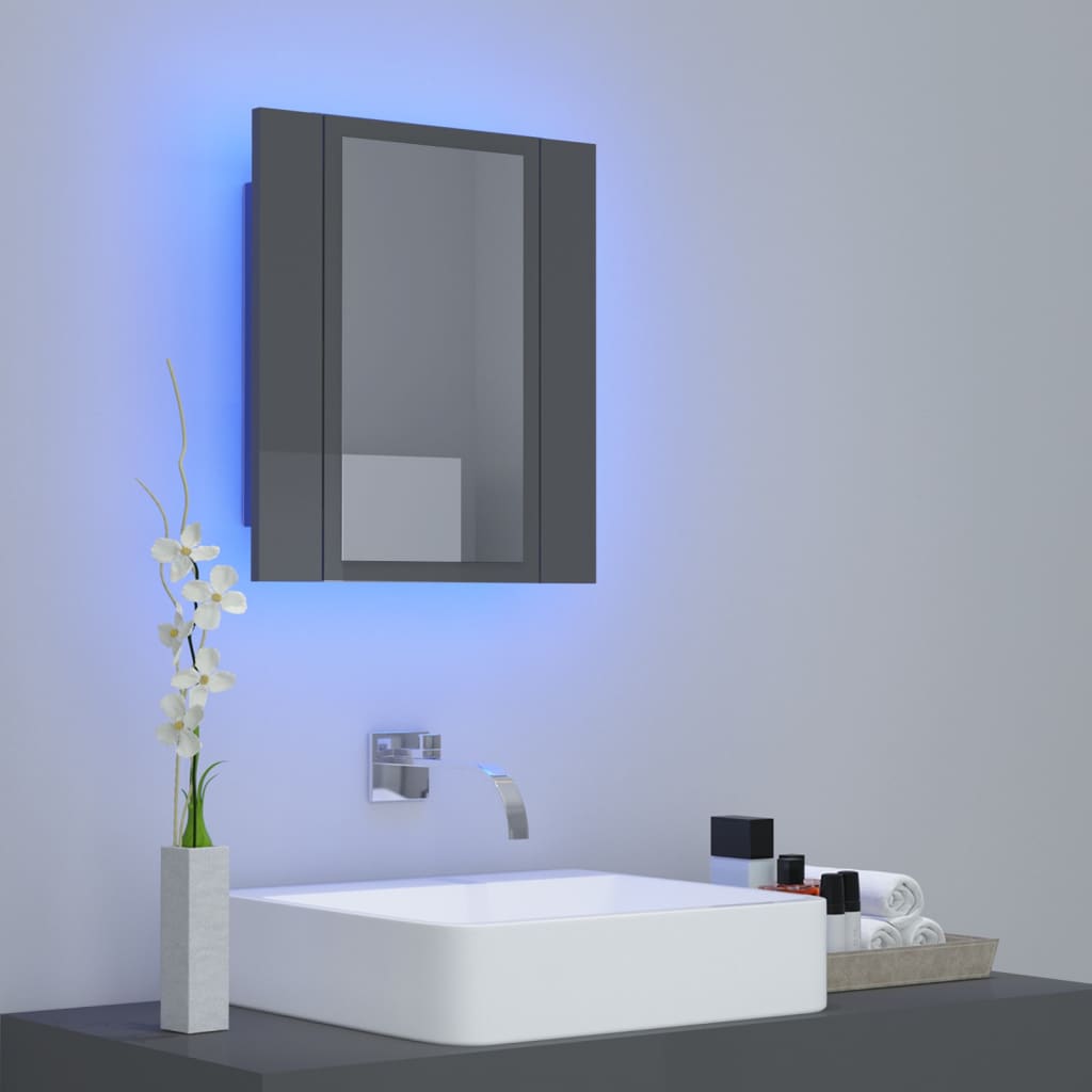 

vidaXL Badkamerkast met spiegel en LED 40x12x45 cm hoogglans grijs