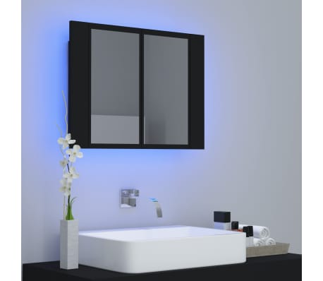 vidaXL Armadietto a Specchio con Luci LED Nero 60x12x45 cm in Acrilico