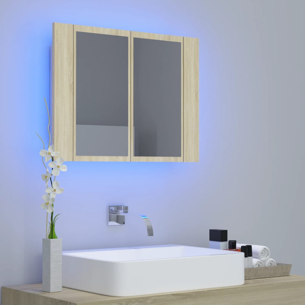 

vidaXL Badkamerkast met spiegel en LED 60x12x45 cm sonoma eikenkleurig