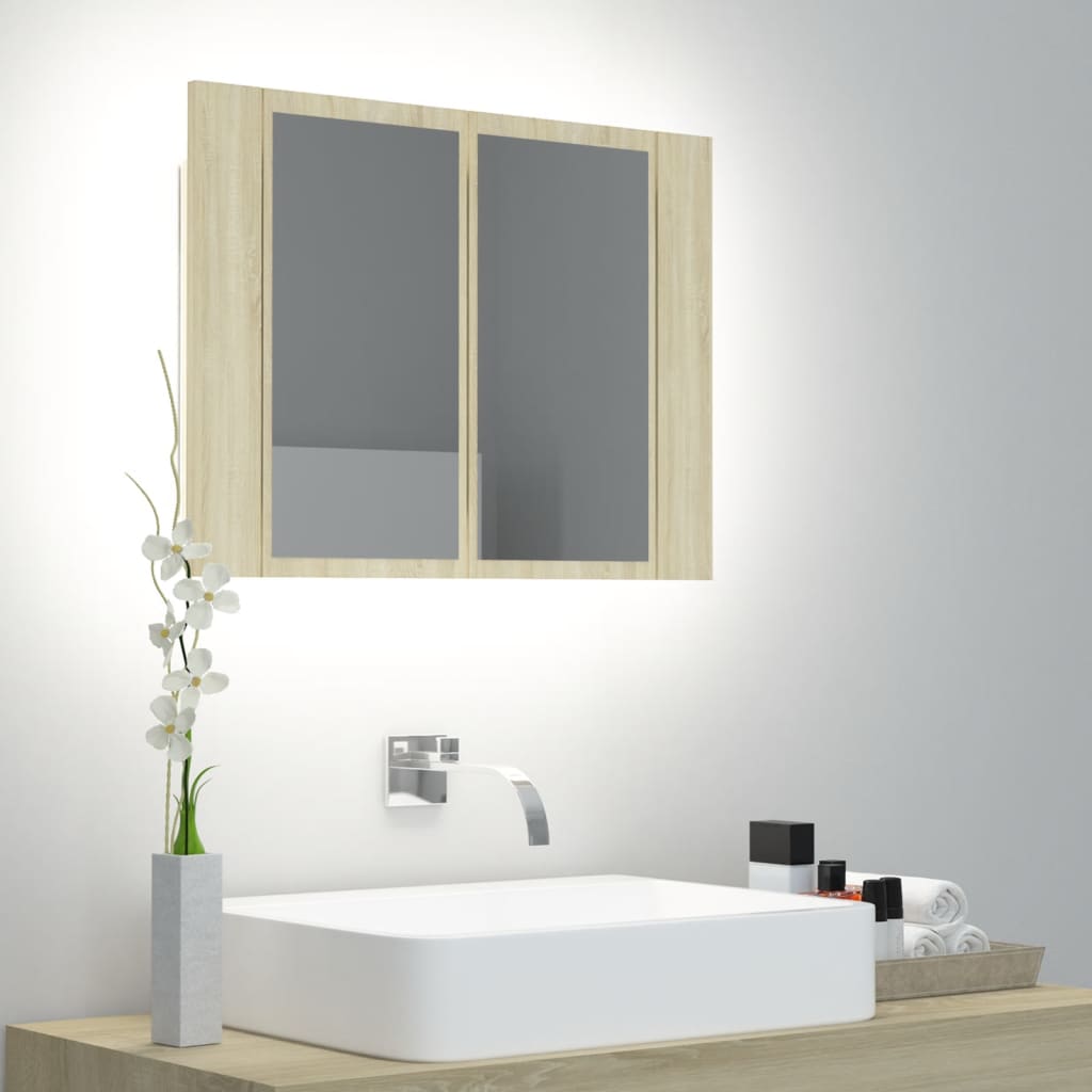Armario espejo baño con luz LED roble sonoma 60x12x45 cm