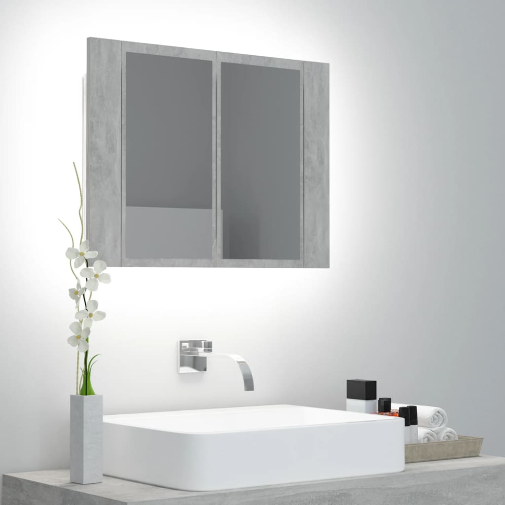 vidaXL badeværelsesskab m. spejl og LED-lys 60x12x45 cm akryl betongrå
