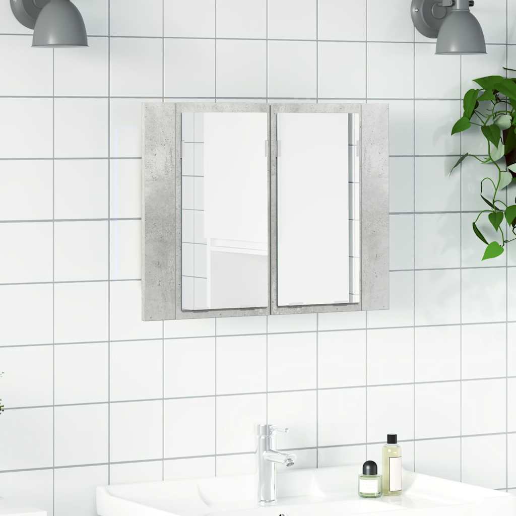vidaXL Szafka azienkowa z lustrem i LED, szaro betonu, akryl
