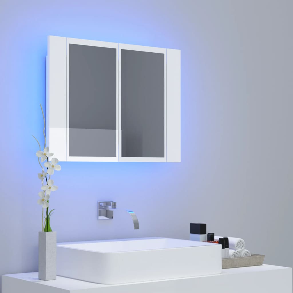 vidaXL Veidrodinė vonios spintelė su LED, balta, 60x12x45cm, akrilas