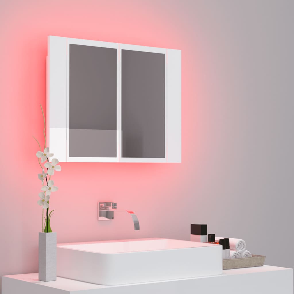 LED-Bad-Spiegelschrank Hochglanz-Weiß 60x12x45 cm