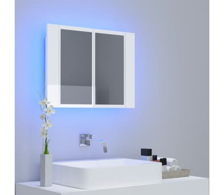 vidaXL Veidrodinė vonios spintelė su LED, balta, 60x12x45cm, akrilas