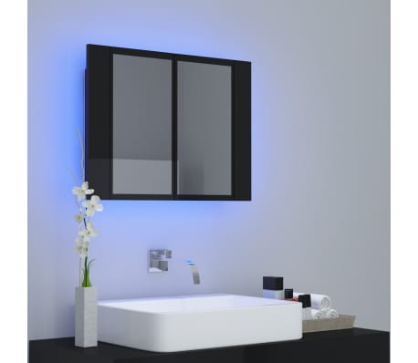 vidaXL Veidrodinė vonios spintelė su LED, juoda, 60x12x45cm, akrilas