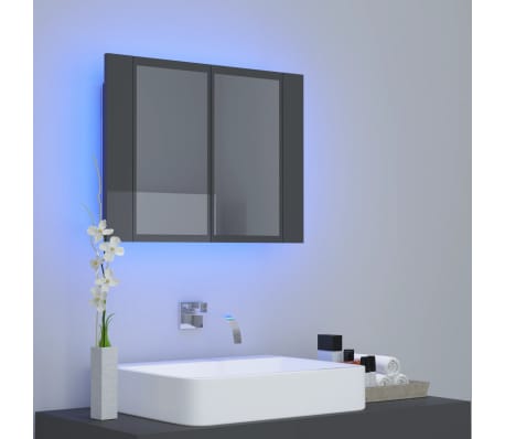 vidaXL LED Bathroom Mirror Cabinet High Gloss Grey 60x12x45 cm Acrylic