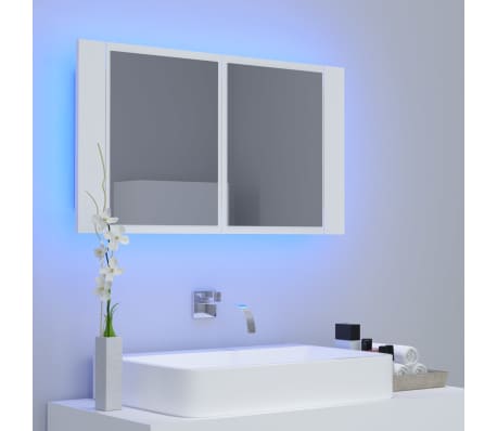 vidaXL Veidrodinė vonios spintelė su LED, balta, 80x12x45cm, akrilas